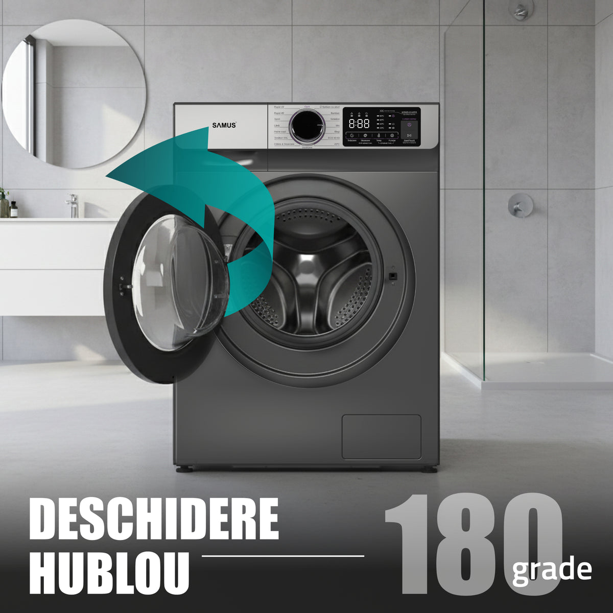 Masina Spalat Rufe Samus WSNDI-9142DS | Clasa A, 9kg, 1400 RPM, Inverter, 59.5x49.5x85cm