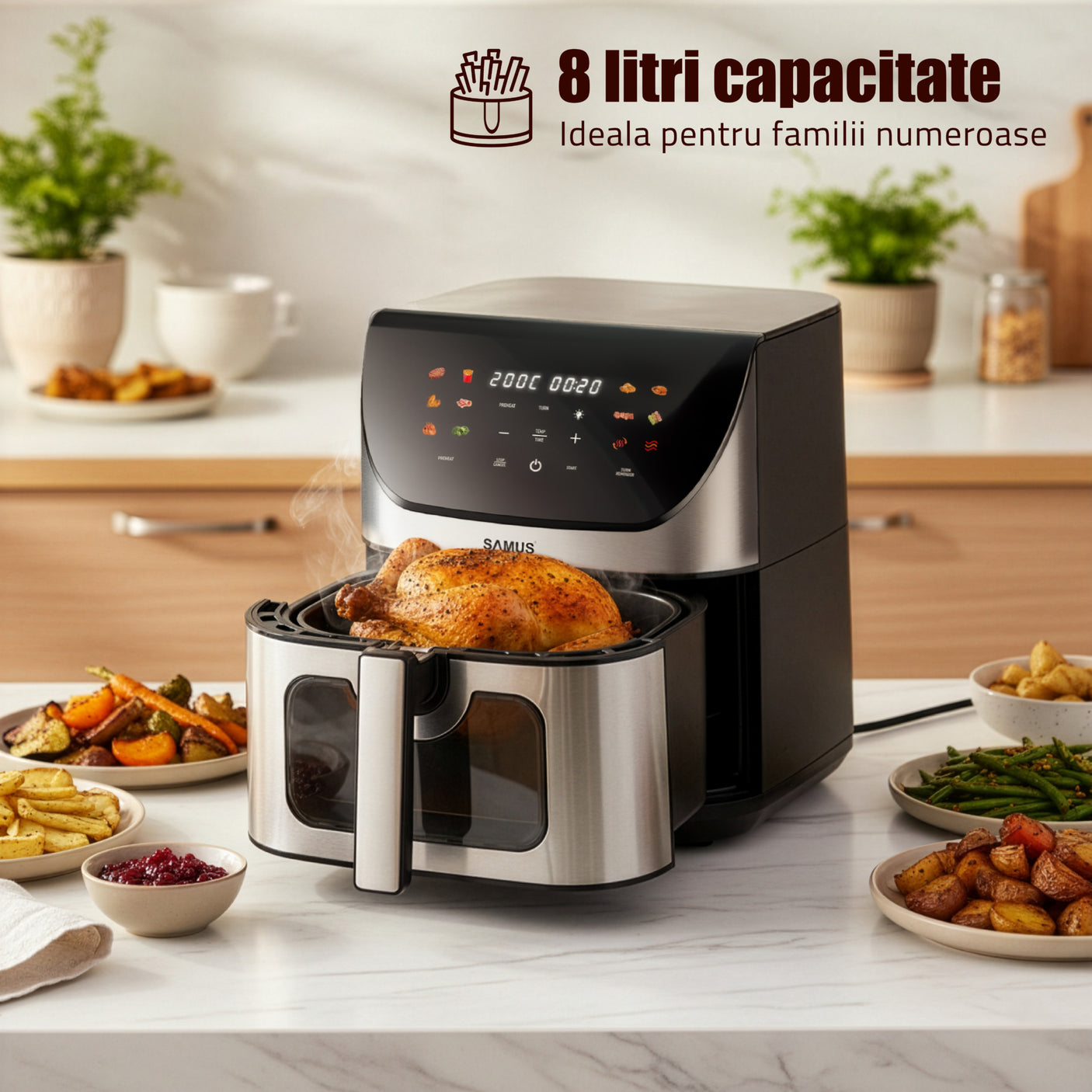 Samus Air Fryer Air Fryer Samus AF8-S1700DW | 1700W, 8L, 12 Programe, Inox/Negru