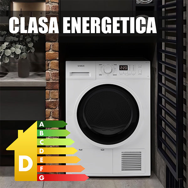 Uscator de Rufe Samus SGDP-924 | 9kg, Pompa de Caldura, 16 Programe, Clasa D, Alb, 60x60x85cm - Etichetă energetică