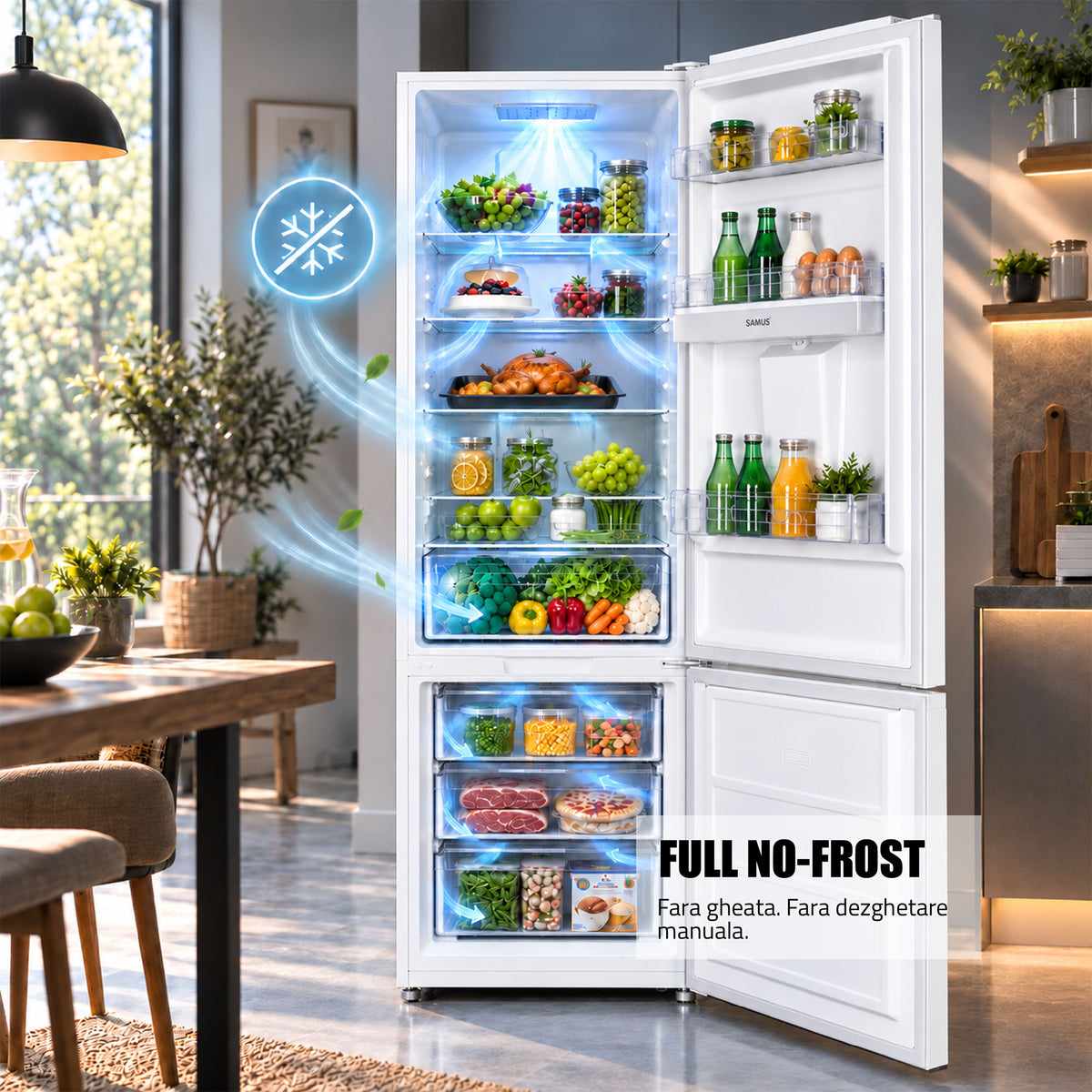 Combina Frigorifica Samus SCW517NFIDE | 324L, No Frost, Clasa E, Inox, 60x65x201cm