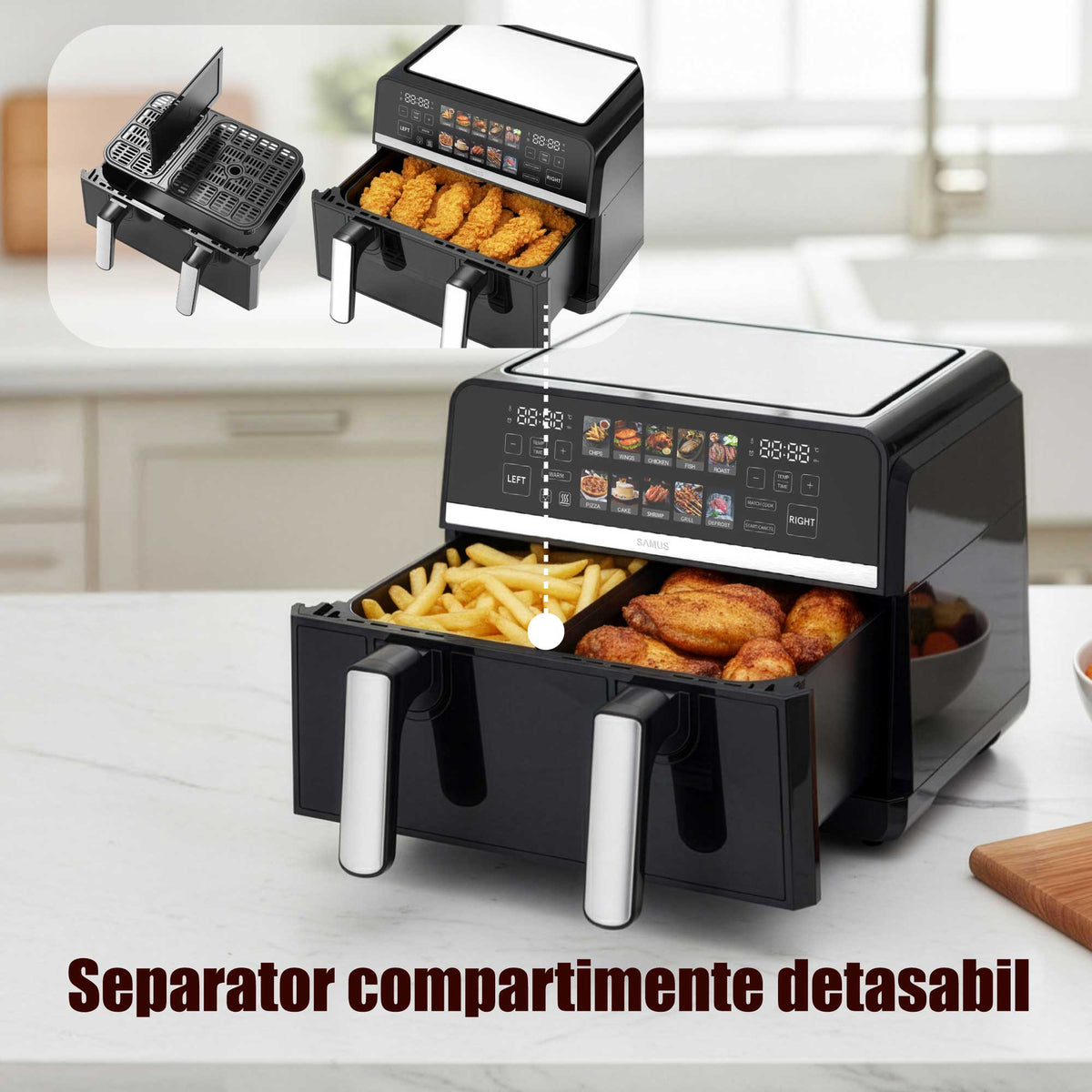 Air Fryer Samus AF9BIG-S2500DW | 2500W, 9L, 10 Programe, Negru