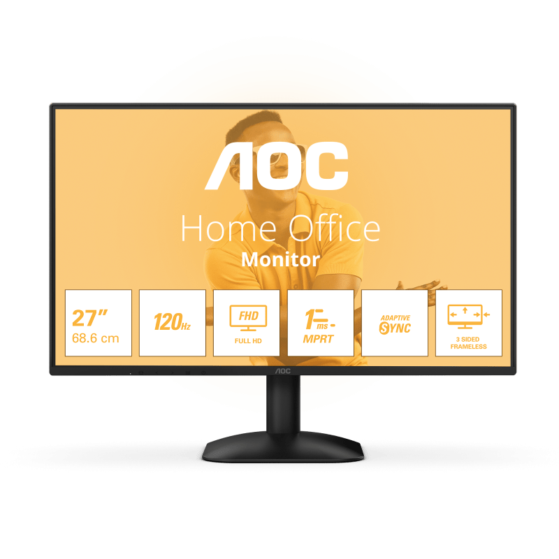 AOC Monitor AOC 27" 27B31H, Diagonal (inch): 27, Diagonal (cm): 68, Aspect ratio: 16:9, Panel: IPS, Resolution: 1920x1080, Refresh Rate: 120Hz, Response time GtG: 4ms, Response time MPRT: 1ms, Brightness