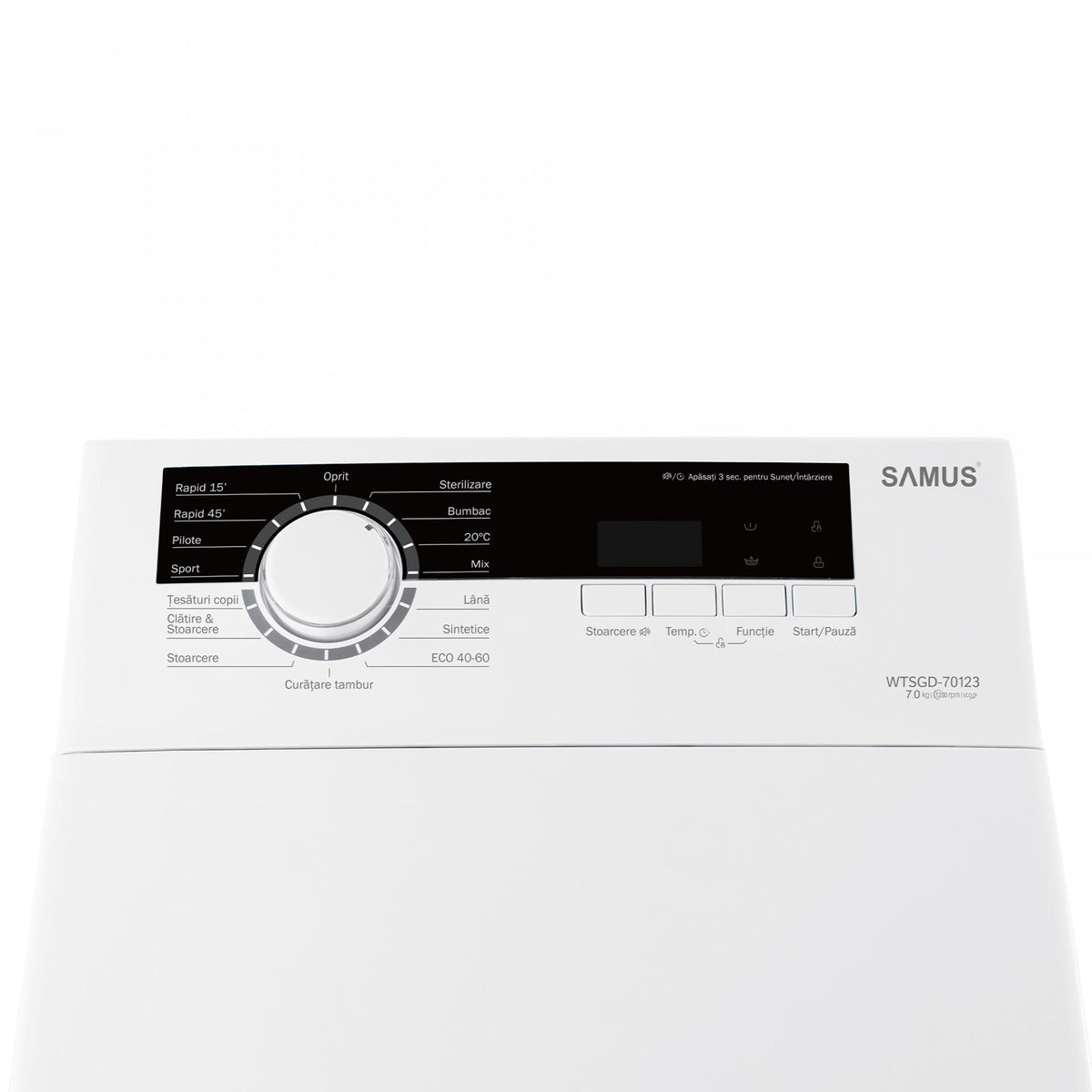 Mașină de Spălat Rufe Verticală Samus | 7kg, 1200 RPM, 15 programe