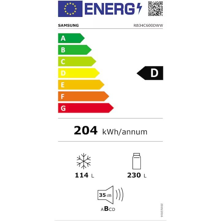 Samsung Combina frigorifica Combina frigorifica Samsung RB34C600DWW/EF | 344 l, Clasa D, Total No Frost, Compresor Digital Inverter