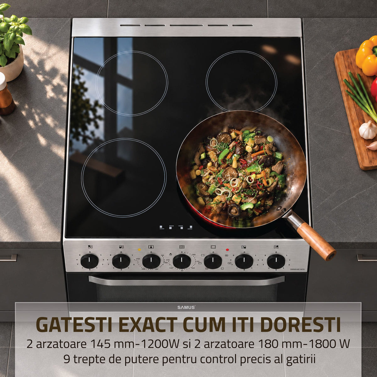 Samus Aragaz Aragaz Samus SM568VME INOX | 5 Arzatoare, Gaz, Cuptor Electric, Inox, 50x60x85cm