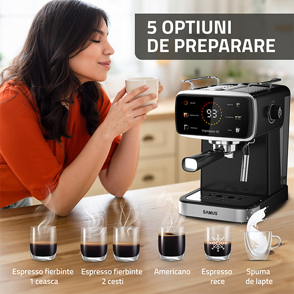 Espressor Manual Samus Impression 20 | 1350W, 1.5L, 20 bari, Negru