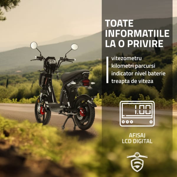 Samus Trotineta electrica Scuter electric Samus Chicago-18T800-48V26-Black | 48V, Motor 800W, 26Ah, Viteza max.: 25 Km/h,Negru