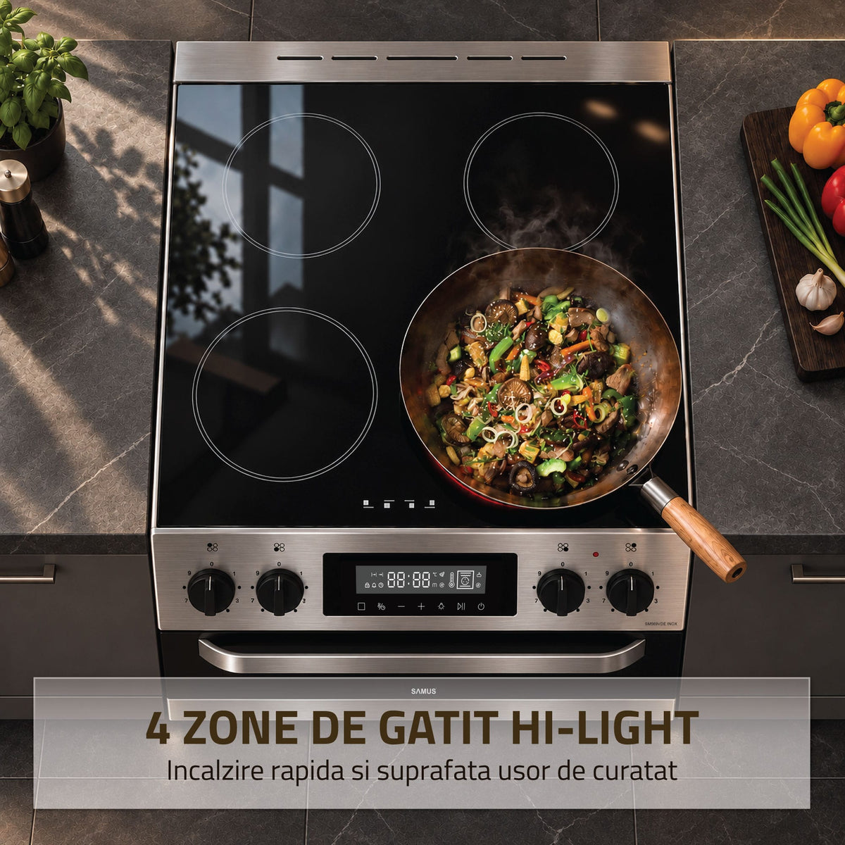Samus Aragaz Aragaz Samus SM569VDE INOX | 5 Arzatoare, Gaz, Cuptor Electric, Inox