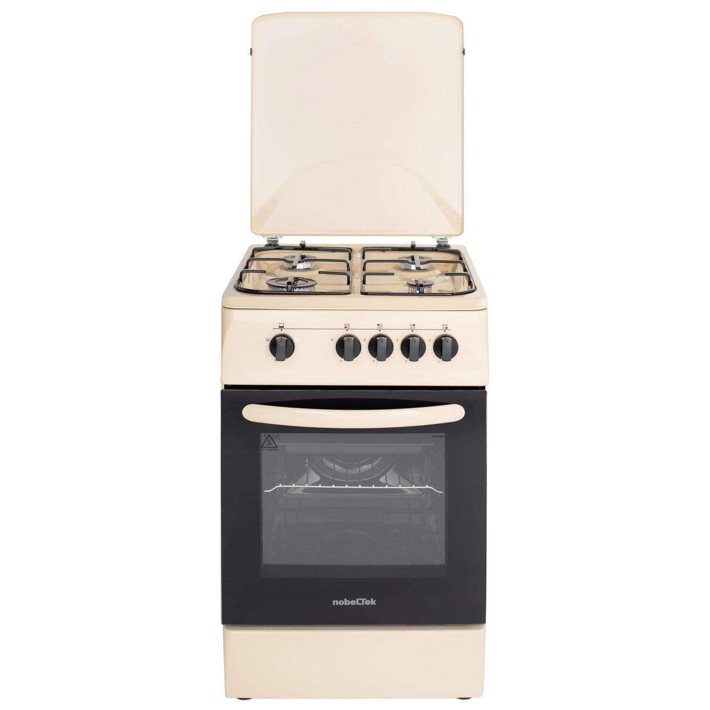 NobeLTek Cooking Aragaz Nobeltek, 50x60, plita si cuptor pe gaz, siguranta plita si cuptor, echipat cu diuze GPL, diuze GN de schimb, capac tabla, bej