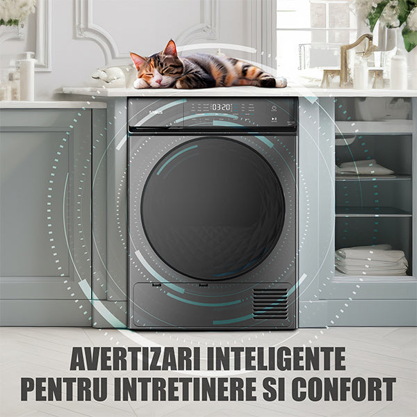 Uscator de Rufe Samus SWDP-919DS | 9kg, Pompa de Caldura, 18 Programe, Clasa E, Antracit
