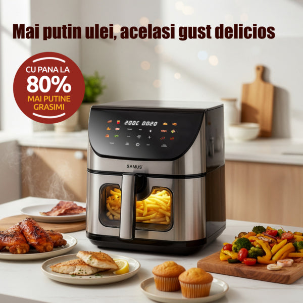 Samus Air Fryer Air Fryer Samus AF8-S1700DW | 1700W, 8L, 12 Programe, Inox/Negru
