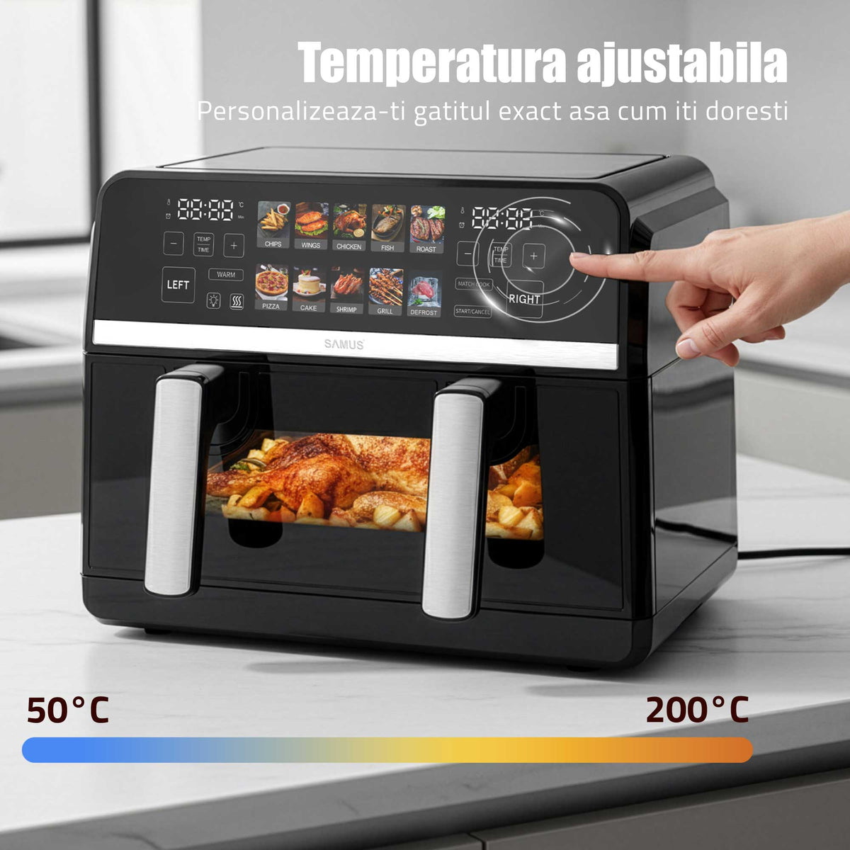 Air Fryer Samus AF9BIG-S2500DW | 2500W, 9L, 10 Programe, Negru