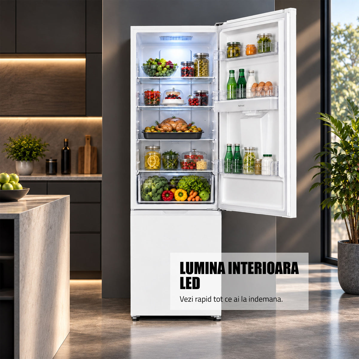 Combina Frigorifica Samus SCW517NFIDE | 324L, No Frost, Clasa E, Inox, 60x65x201cm