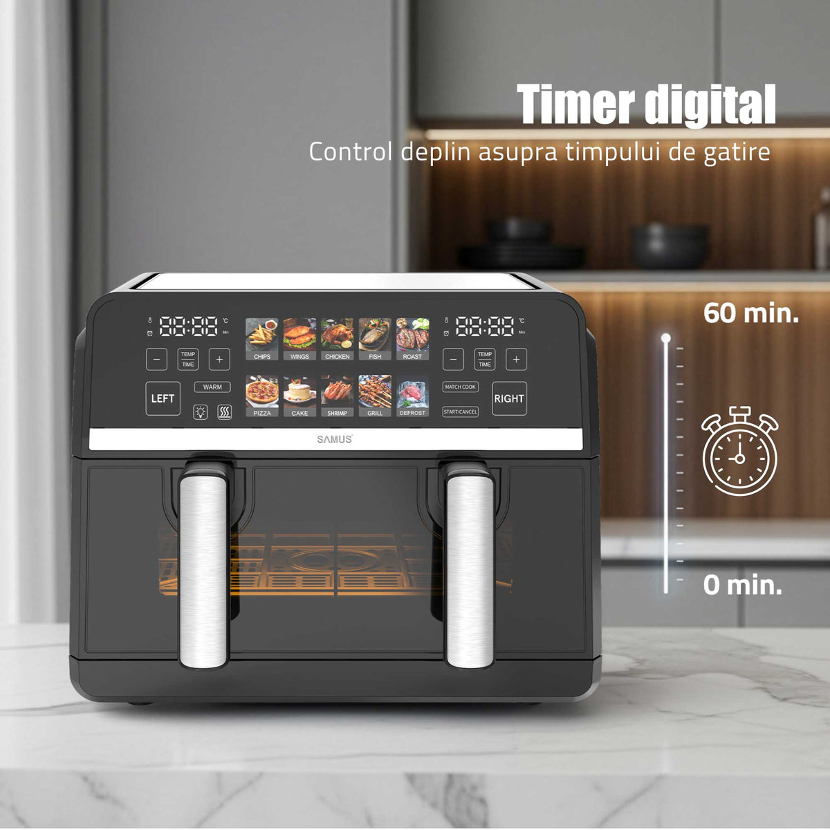 Air Fryer Samus AF9BIG-S2500DW | 2500W, 9L, 10 Programe, Negru