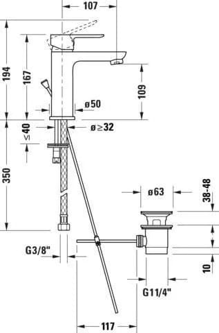 Duravit Baterie lavoar Duravit, A.1 Single lever basin mixer M, monocomanda, marime M, cartus ceramic, set evacuare cu tija, crom