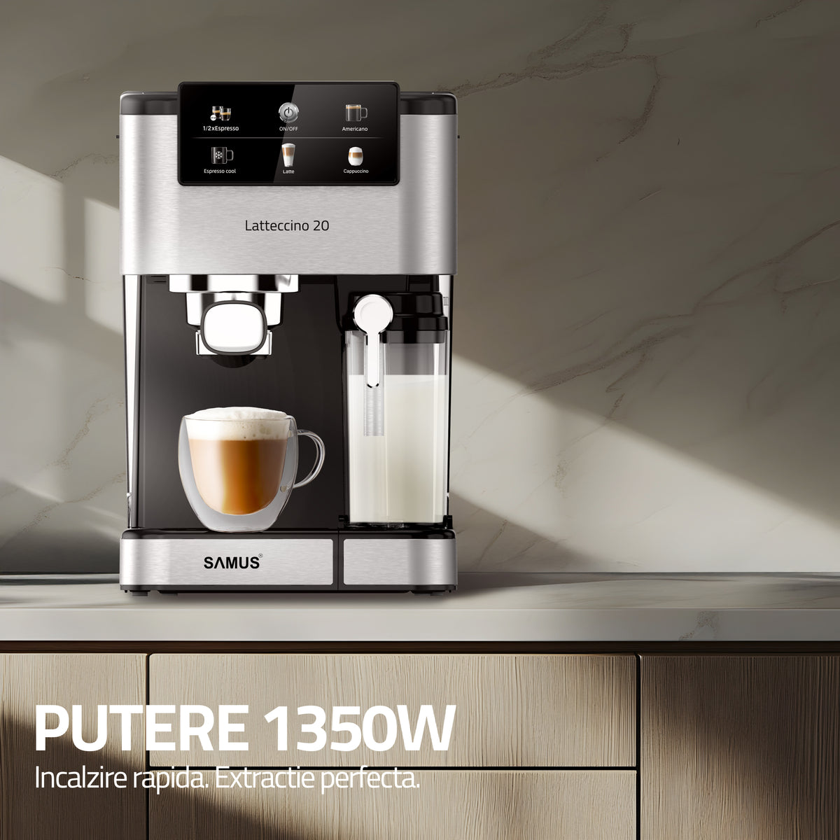 Espressor Manual Samus LATTECCINO 20 | 1350W, 1.5L, 20 bari, Inox