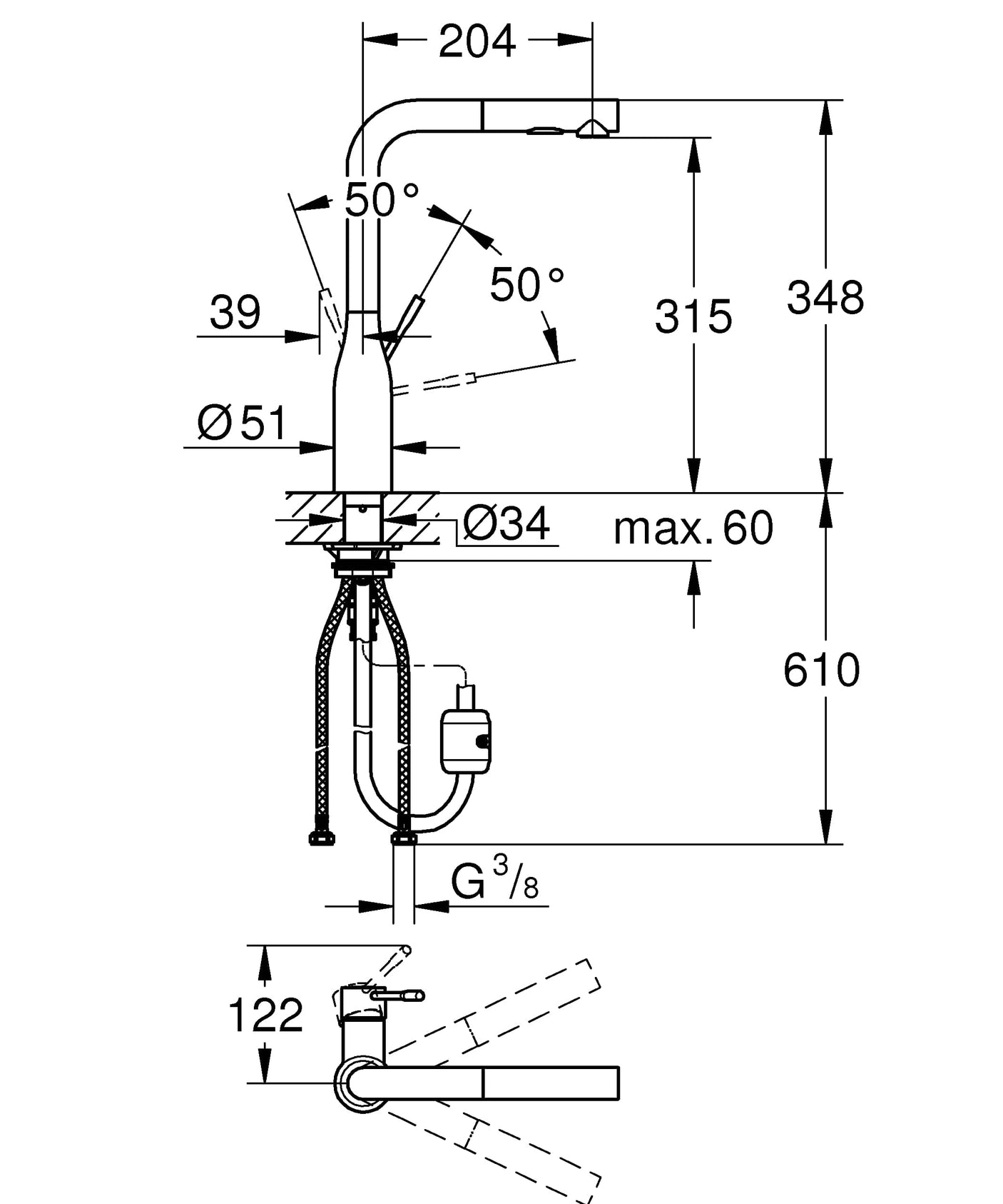 Grohe Baterie chiuveta Baterie Bucatarie Grohe 30270AL0 | Monocomanda, Pipa Inalta, Dus Extractabil, Brushed Hard Graphite