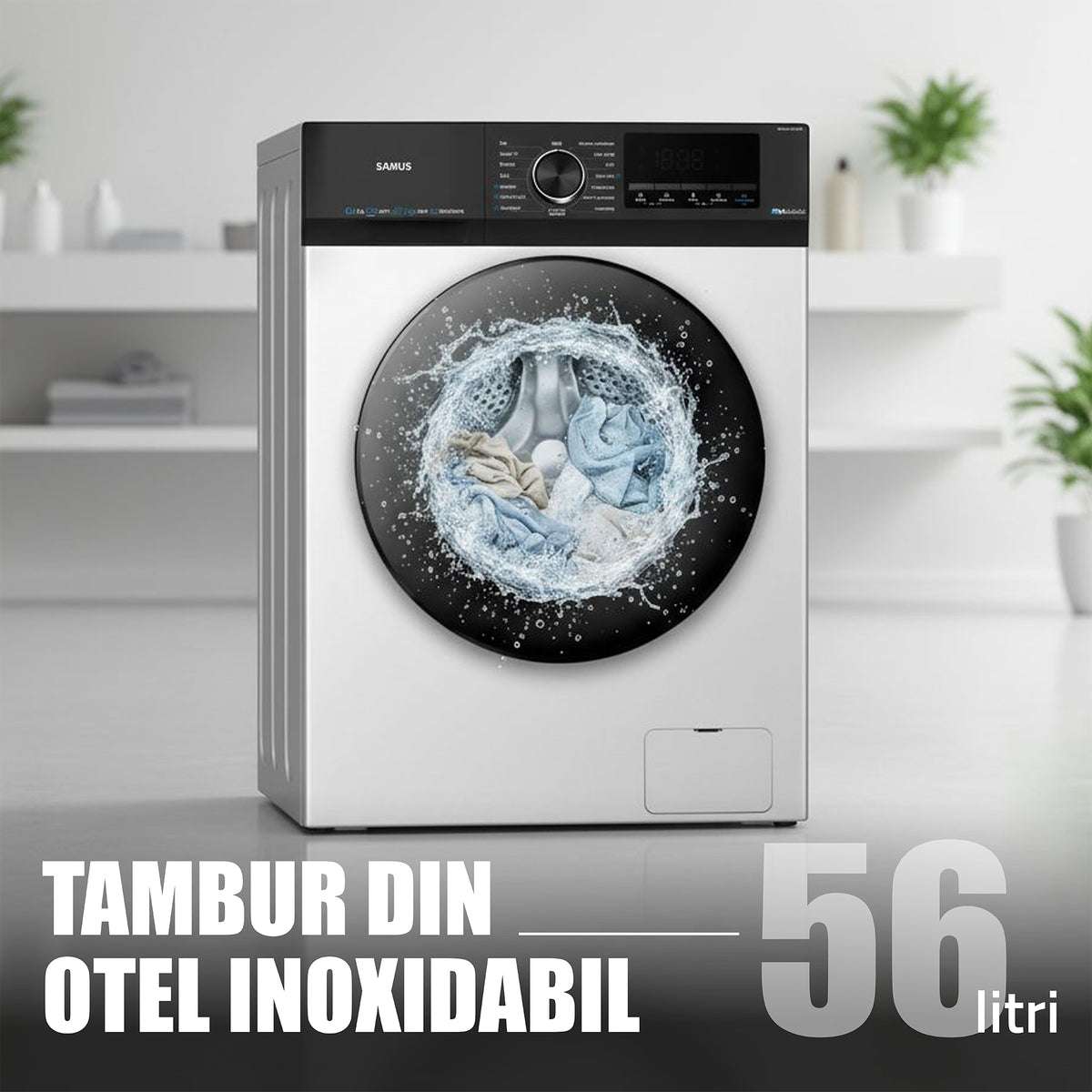 Mașină de Spălat Rufe Inverter Samus | 8kg, 1200 RPM, Clasa A, 16 programe, 59.5x56x85cm