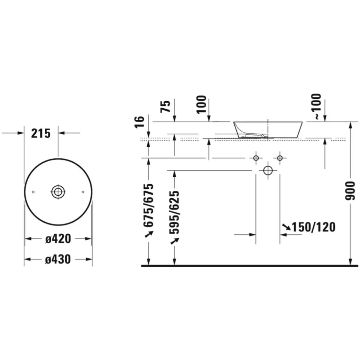 Duravit Lavoar baie Lavoar Duravit 2328430000 | Cape Cod, Rotund, 430mm, Montare Blat, Alb