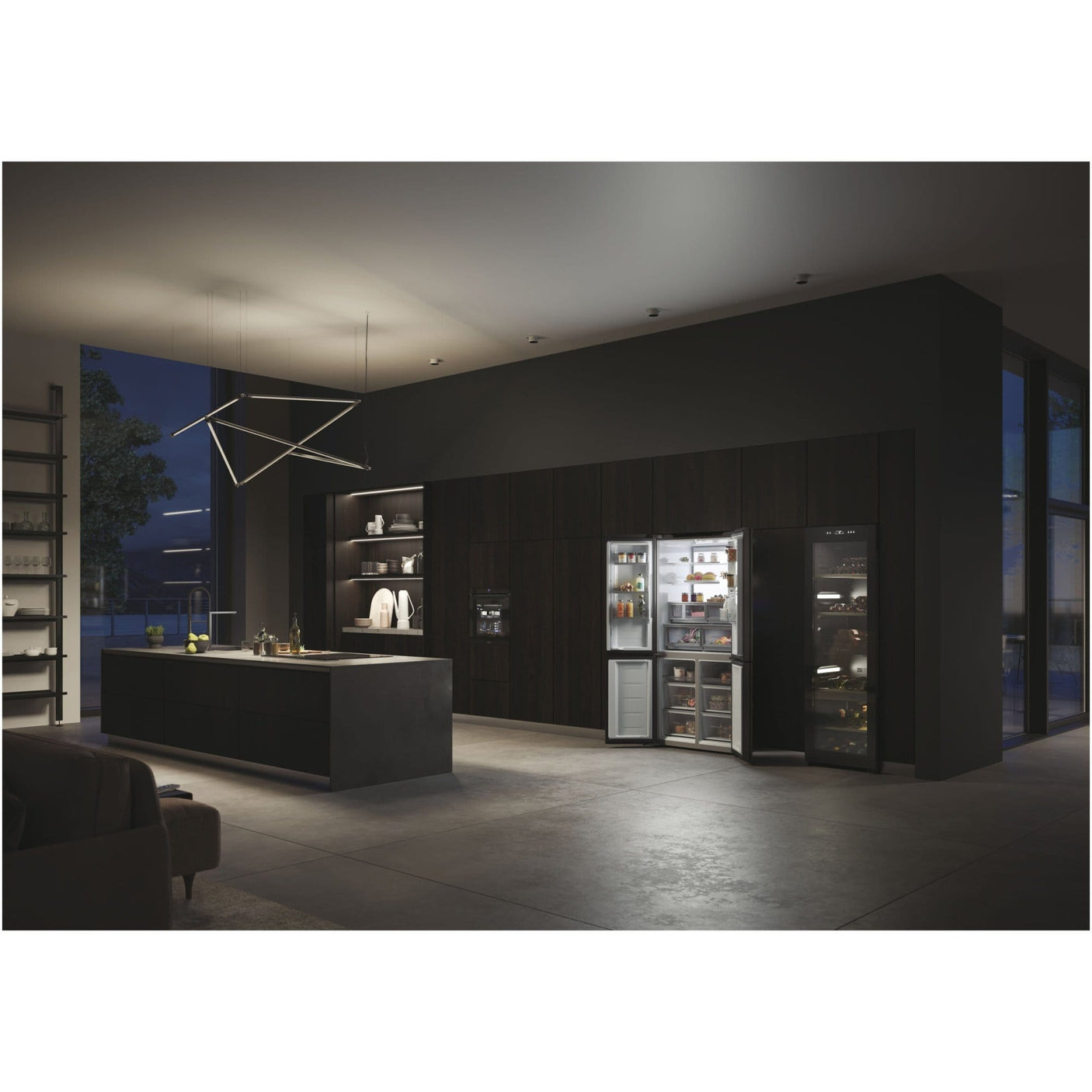 HAIER Side by side Cube Haier, 586 l, Total No Frost, Big Touch Display, Web browser, Switch zone, My Smart Home, Super Cooling, Super Freezing, My food Locator, My Inventory system, Clasa F, H 190 cm, Negru