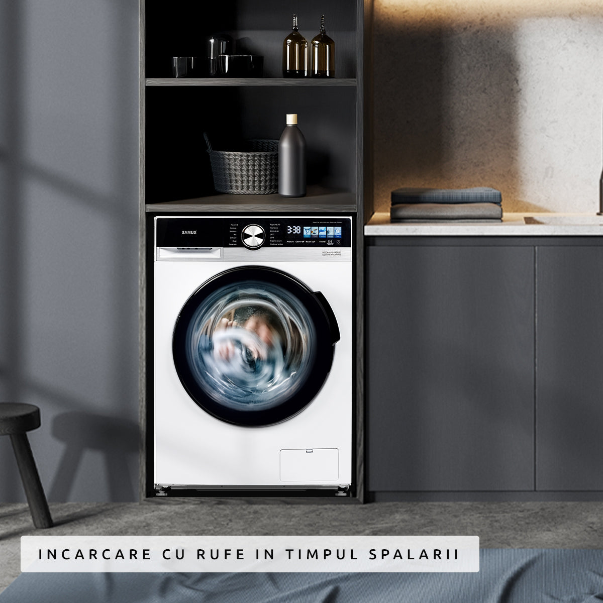 Mașină de Spălat Rufe Inverter Samus | 8kg, 1400 RPM, Clasa A, 14 programe, 59.5x54x85cm, 59.5x48x85cm