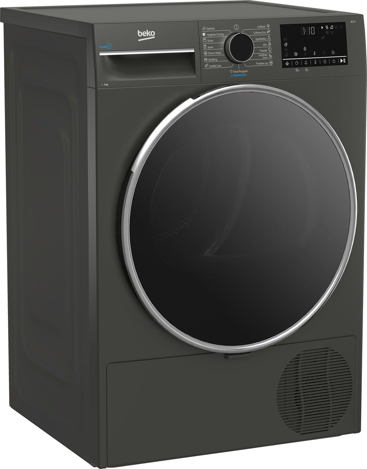 Beko Uscator de rufe Uscator de rufe Beko B3T68239MGEU | 8kg, Pompa de caldura, Clasa D, SteamCure, Manhattan Grey