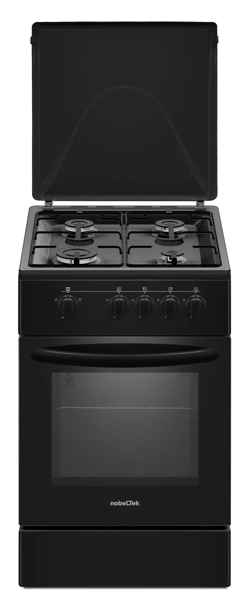 NobeLTek Cooking Aragaz Nobeltek, 50x50, plita gaz, cuptor gaz, siguranta plita si cuptor, echipat cu diuze GPL, diuze GN de schimb, capac tabla, negru