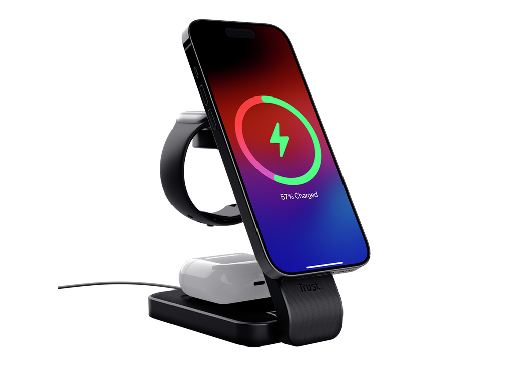 Suport Trust de incarcare magnetica wirelss pentru iPhone, Apple Watch si AirPods