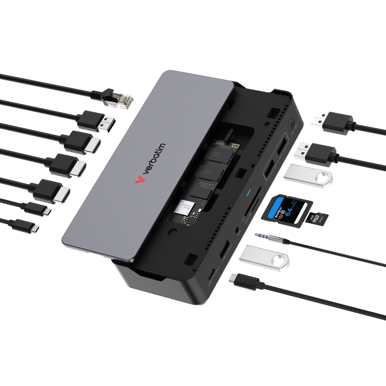 Docking Station USB-C Verbatim CDS-15SSD 32174 | 15 Porturi, SSD 256GB Inclus