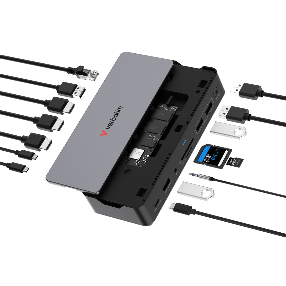 Verbatim HUB Hub USB-C Verbatim 32174 | 15 Porturi, SSD 256GB