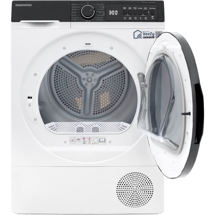 Daewoo Uscator de rufe Uscator de rufe Daewoo DDR-XV9A/C | 9kg, Pompa de caldura, Clasa C, Wi-Fi, 59.6x60.9x84.5cm