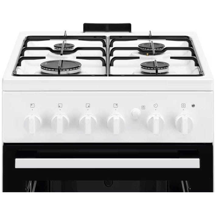 Electrolux Aragaz Electrolux, Gaz, 4 arzatoare, Aprindere integrata plita si cuptor, Siguranta plita si cuptor, Autocuratare catalitica, Grill electric, Rotisor, 50 cm, Alb