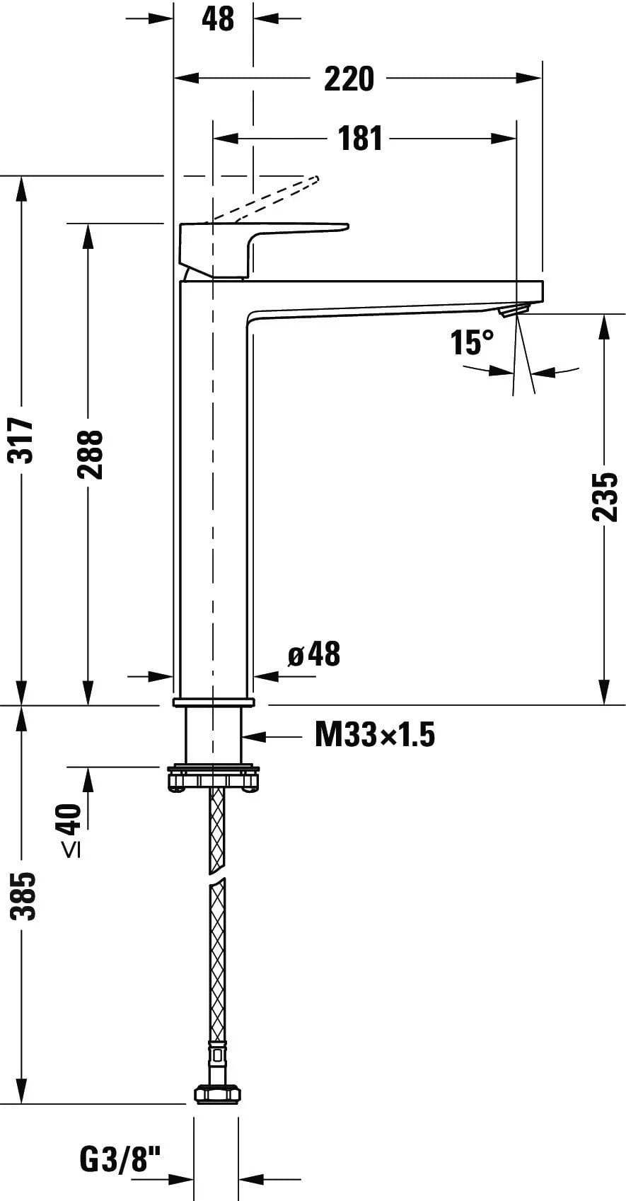 Duravit Baterie lavoar Duravit, Manhattan single lever bas. mixer XL with pull-rod, monocomanda, marime XL, cartus ceramic, fara set de evacuare, crom