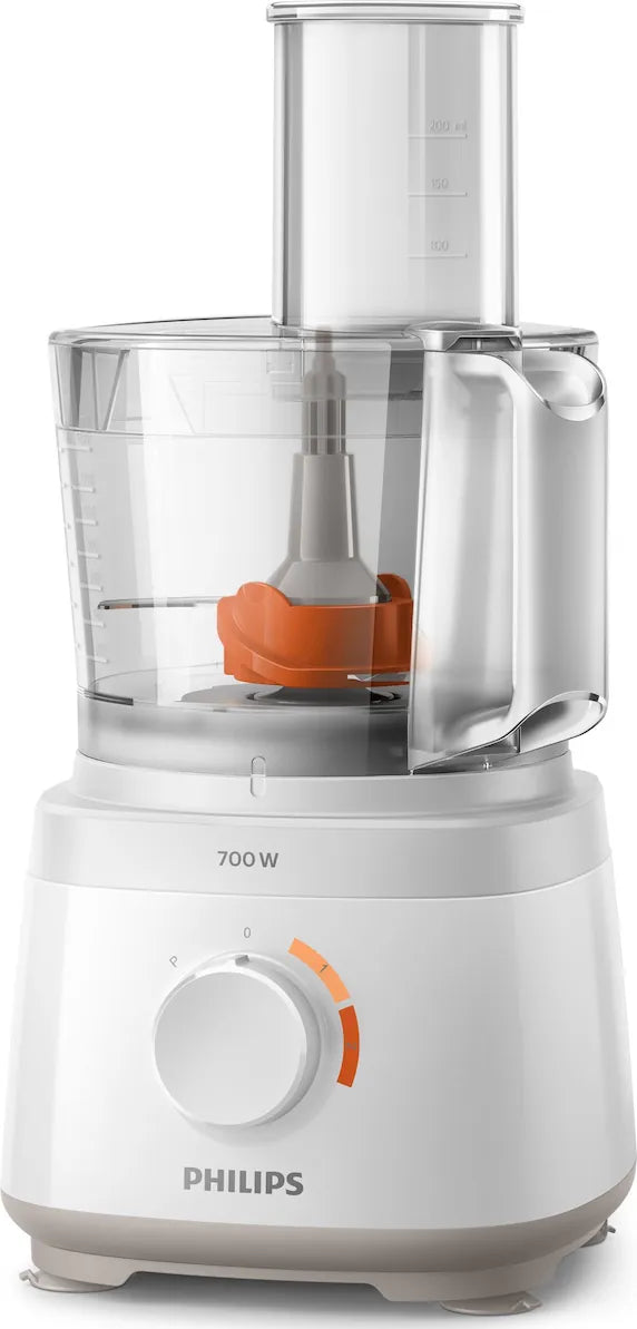 Philips Robot de bucatarie Philips Daily Collection, 700 W, 2 viteze, bol 2.1 L, dispozitiv de emulsifiere, accesoriu de framantare, blender cu capacitate de 1 L, Alb