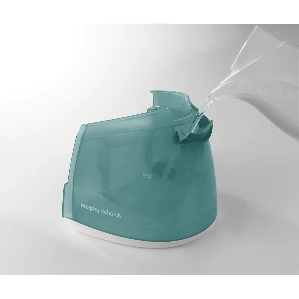 Morphy Richards Statie de calcat, Morphy Richards, Power steam Intellitemp, 2600W, 5 bar, 1.5l functie Intellitemp, Talpa Ceramica, 110g/min, 190g debit de abur continuu, Alb/Verde