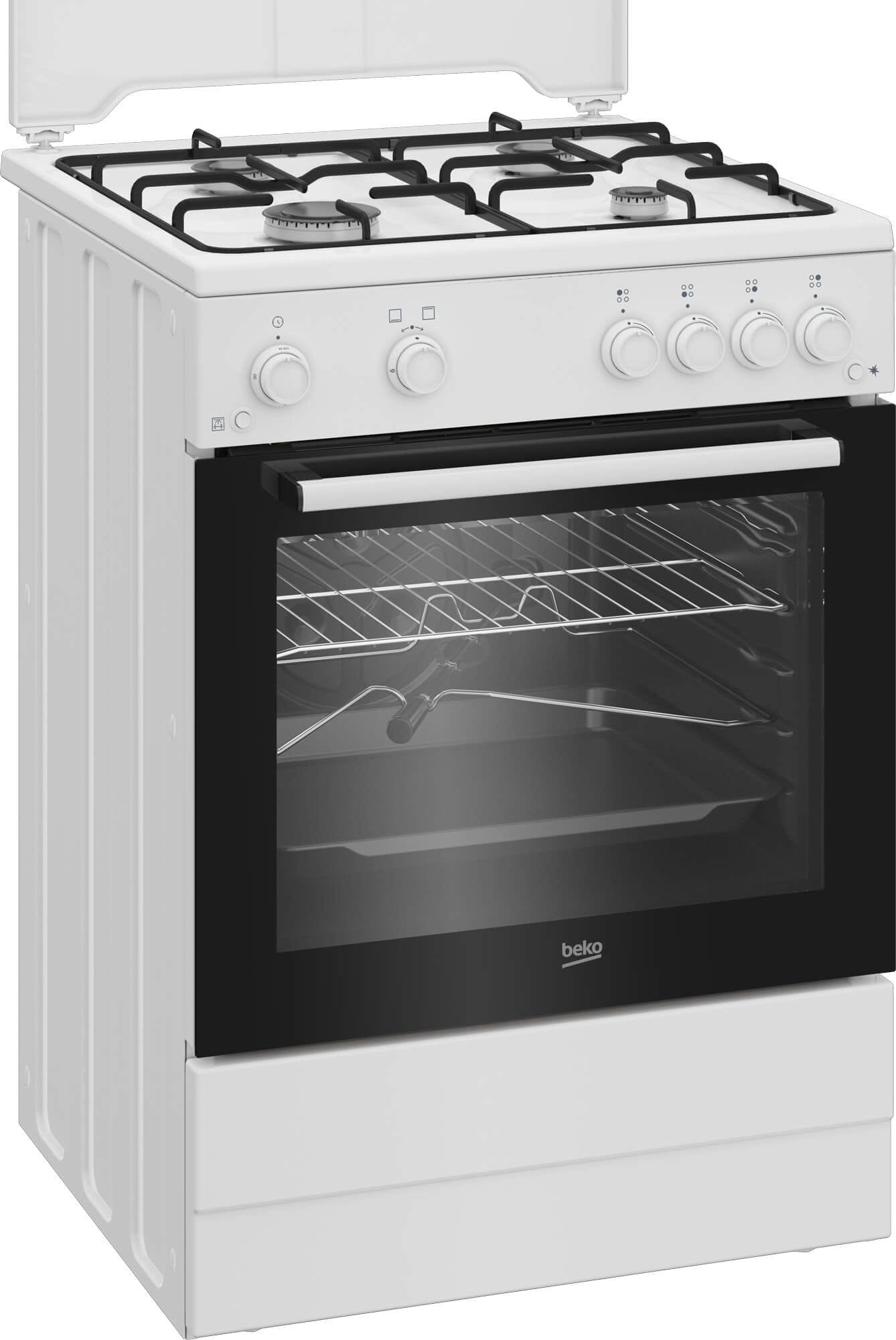 Beko Aragaz Aragaz Beko FBGT62110GWO | 4 Arzatoare, Grill Gaz, Rotisor, Timer, 60x60x85cm