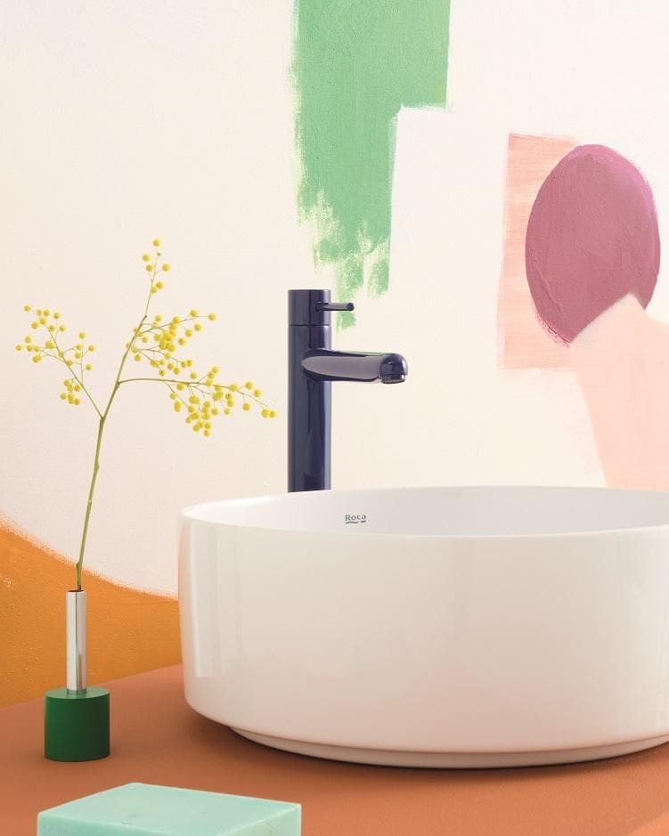Roca Baterie lavoar Roca, Gama NU, monocomanda, marime S, levier metalic PIN, cartus ceramic, fara set de evacuare, cobalt blue, albastru
