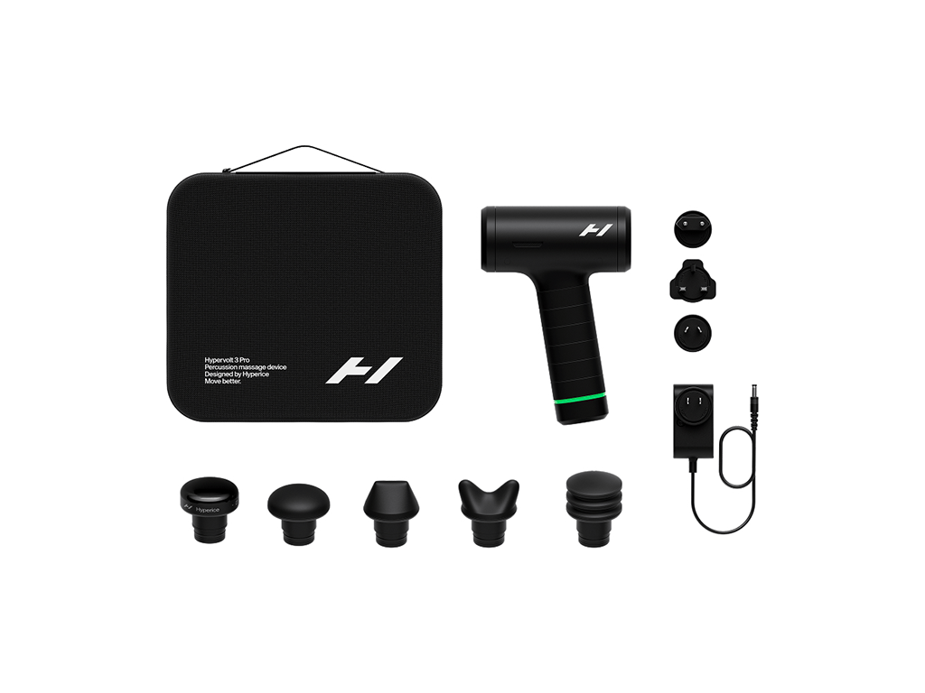 Hyperice Aparat masaj Pistol masaj cu vibratie Hyperice Hypervolt 3 Pro, conectivitate Bluetooth, 6 viteze de percutie, motor 1500-2500rpm, Patented Pressure Sensor Technology™, 5 capete, geanta de transport premium, autonomie baterie pana la 4h, black