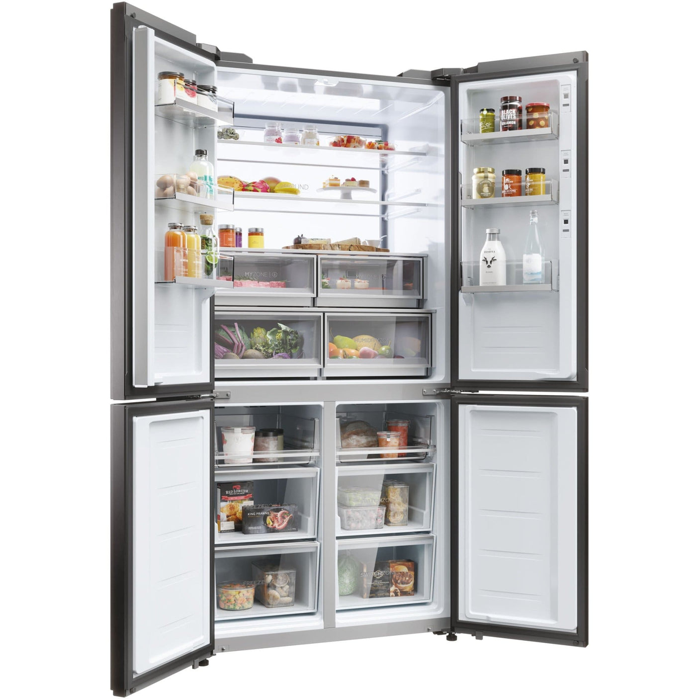 HAIER Side by side Cube Haier, 586 l, Total No Frost, Big Touch Display, Web browser, Switch zone, My Smart Home, Super Cooling, Super Freezing, My food Locator, My Inventory system, Clasa F, H 190 cm, Negru
