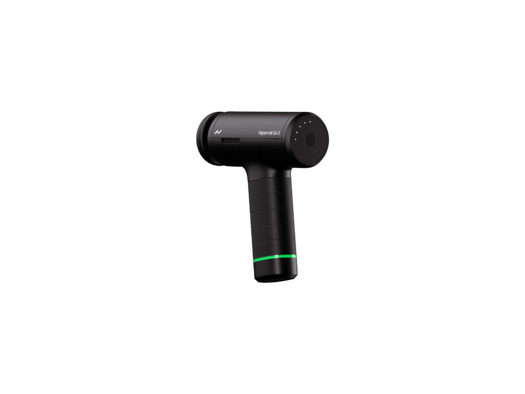 Hyperice Aparat masaj Pistol masaj cu vibratie Hyperice Hypervolt Go3, 5 viteze de percutie, motor 1500-2500rpm, 2 capete, geanta de transport premium, autonomie baterie pana la 4h, Black
