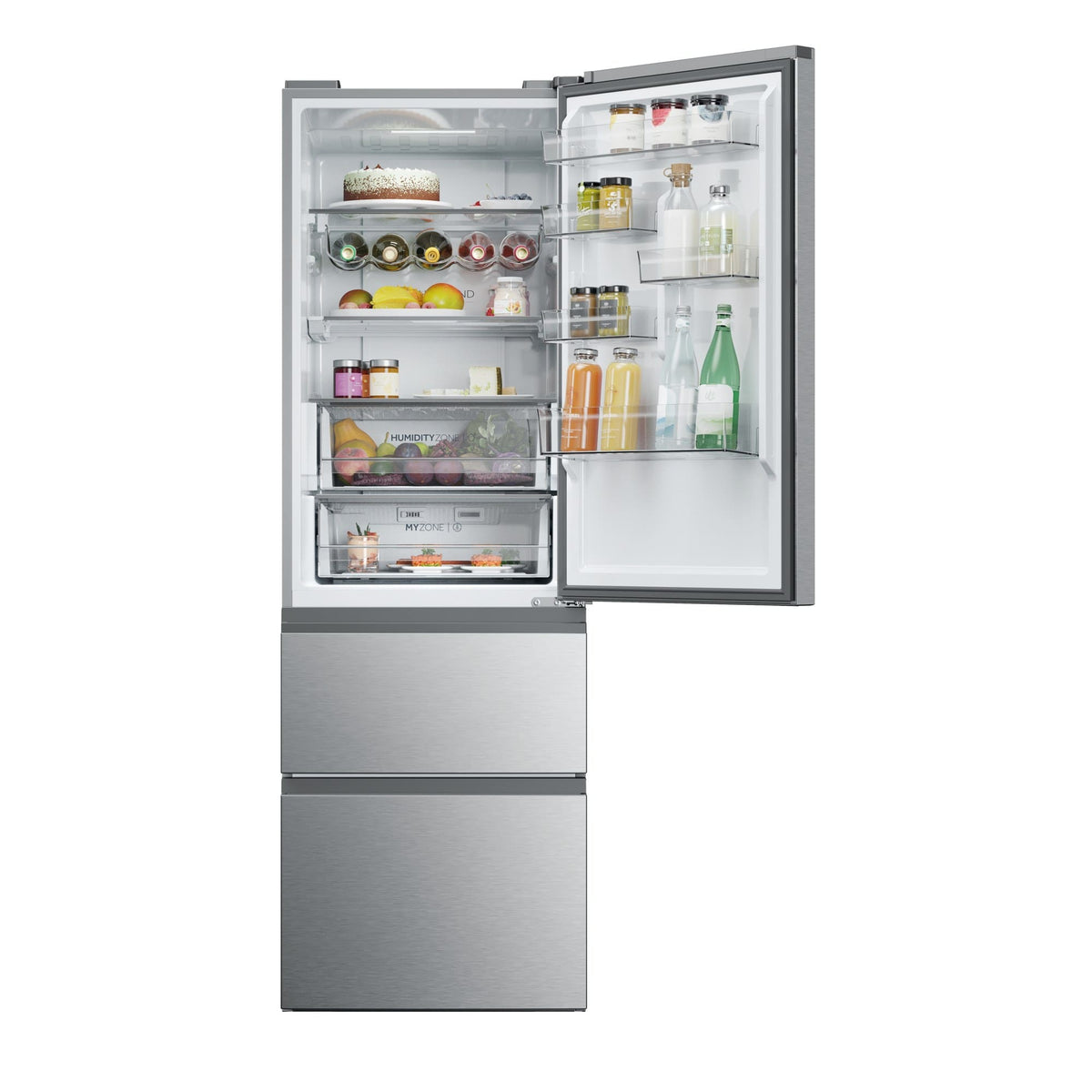 HAIER Combina frigorifica Haier 3D 60 Seria 5,, 360 l, Clasa D, No Frost, Afisaj Electronic, Iluminare LED, H 185 cm Argintiu