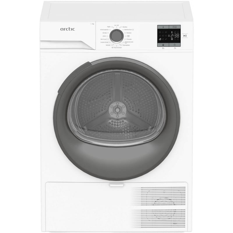 ARCTIC Uscator de rufe Arctic cu pompa de caldura, 7 kg, Clasa D, 15 programe, Auto Antisifonare, Aqua Surf, Hygienic Drying, Display, Alb
