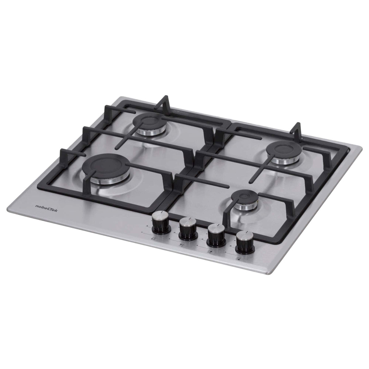 NobeLTek BI Plita incorporabila Inox, gaz, comenzi frontale, aprindere buton, inox, gratar fonta, Inox