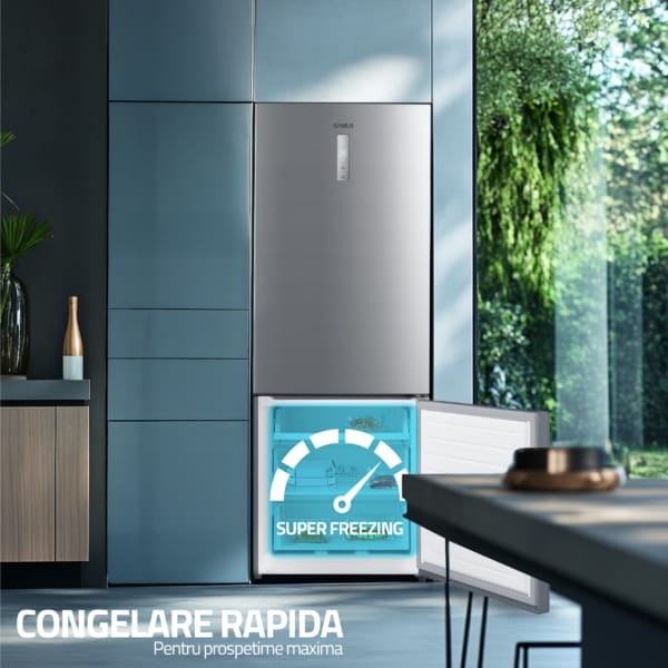 Samus Combina frigorifica Combina frigorifica Samus SCX755NFE | 450L, No Frost, Clasa E, Inox