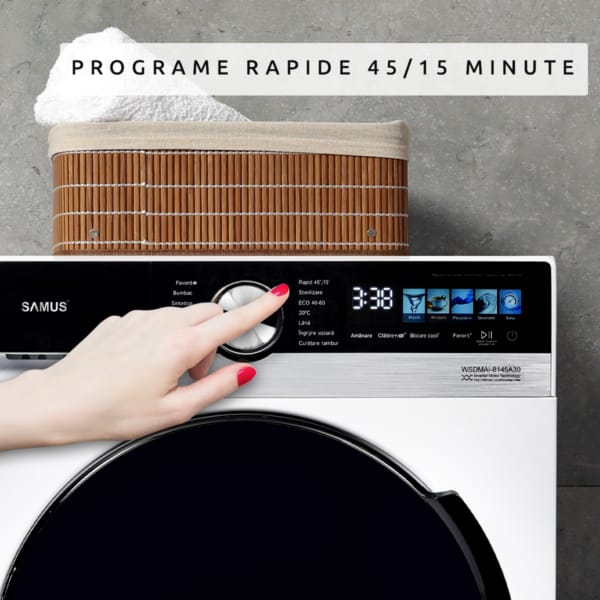 Samus Masina de spalat rufe Mașină de Spălat Rufe Inverter Samus | 8kg, 1400 RPM, Clasa A, 14 programe, 59.5x54x85cm