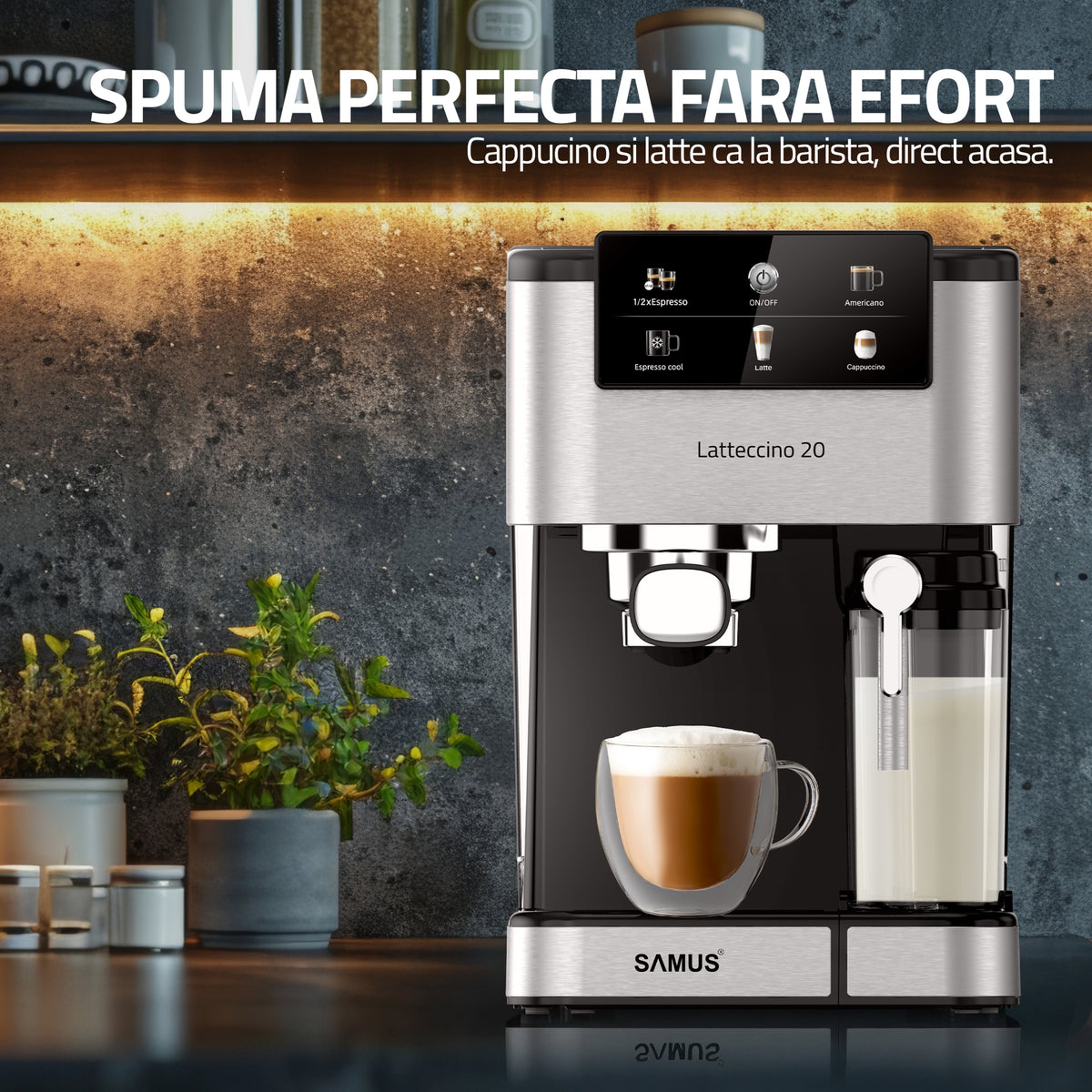Espressor Manual Samus LATTECCINO 20 | 1350W, 1.5L, 20 bari, Inox
