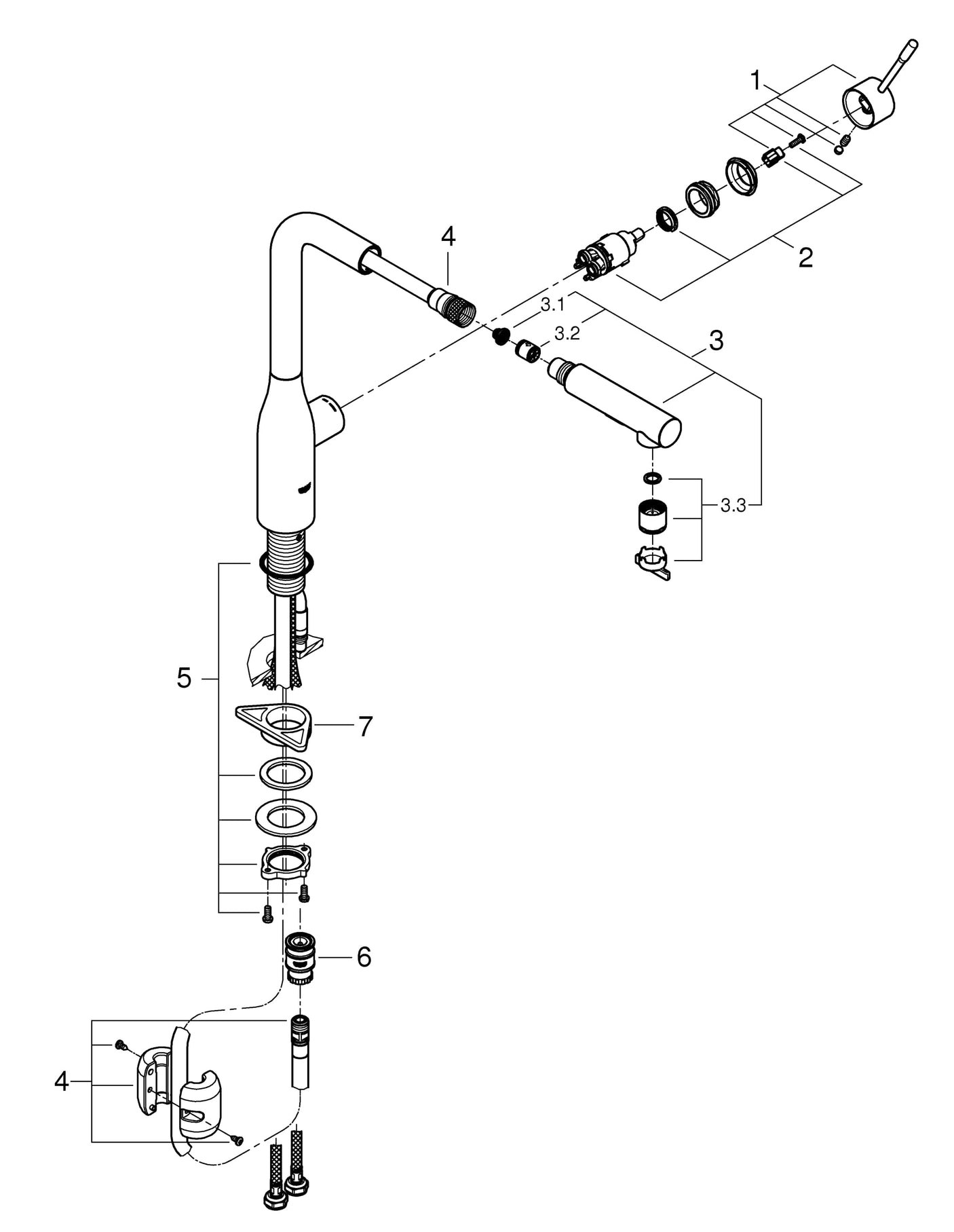 Grohe Baterie chiuveta Baterie Bucatarie Grohe 30270AL0 | Monocomanda, Pipa Inalta, Dus Extractabil, Brushed Hard Graphite