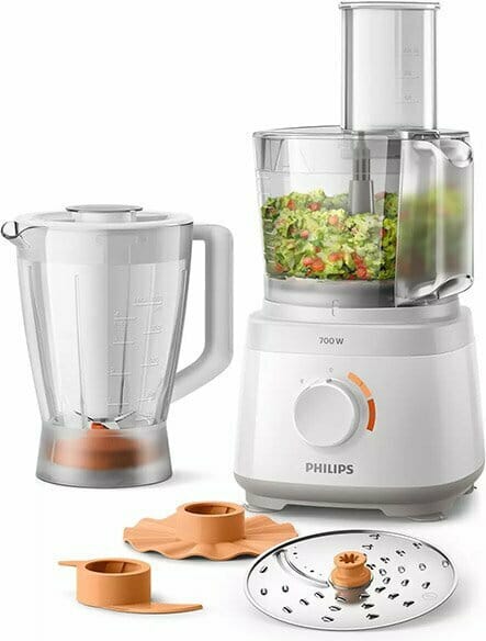 Philips Robot de bucatarie Philips Daily Collection, 700 W, 2 viteze, bol 2.1 L, dispozitiv de emulsifiere, accesoriu de framantare, blender cu capacitate de 1 L, Alb