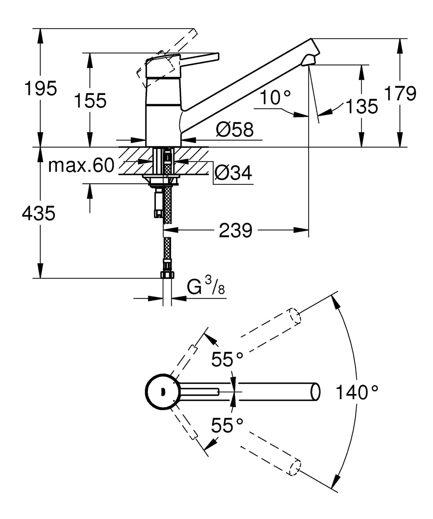 Grohe Baterie chiuveta Baterie Bucatarie Grohe 32659001 | Concetto, Monocomanda, Pipa Joasa, Crom
