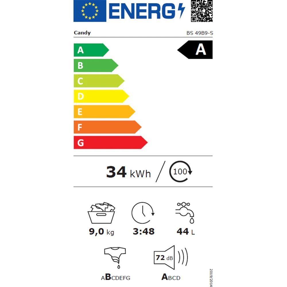 Masina de spalat rufe Candy BS 410B10-S | 10kg, 1400RPM, Motor Inverter, WiFi, Alba, 60x68x85cm